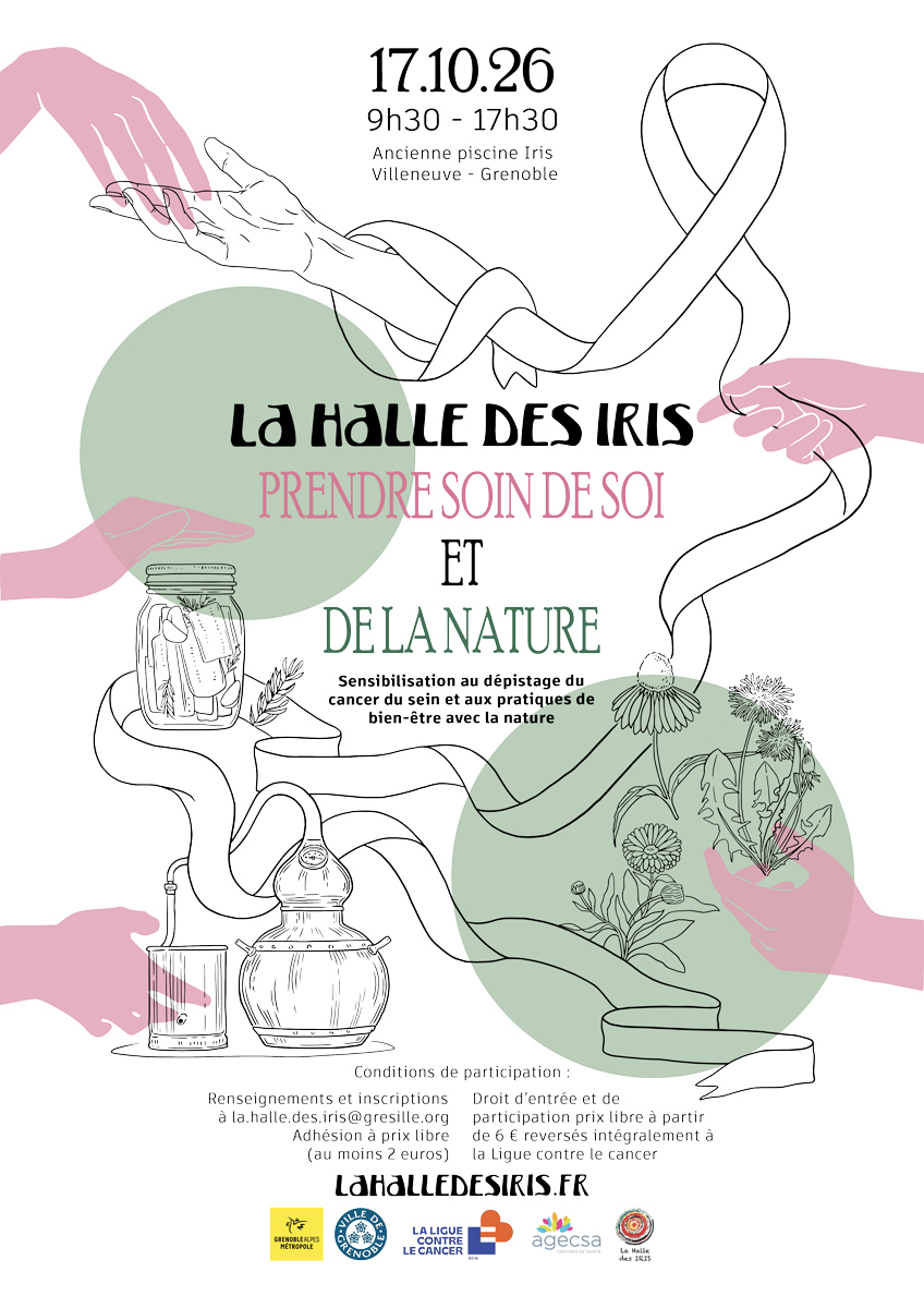 halle-iris-en-vert-et-en-rose-affiche